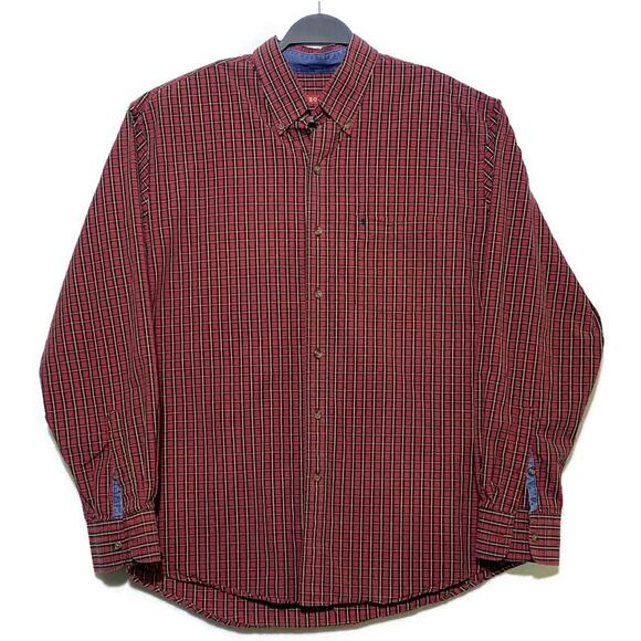 Izod Button Up Dress Shirt Red Plaid Men's Size Large Long Sleeve - Picture 1 of 8
